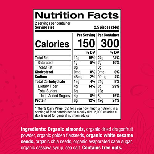 Tosi Organic SuperBites Vegan Snacks, 2.4oz (Pack of 12), Gluten Free, Omega 3s, Plant Protein Bars with Flax and Chia Seeds (Almond Dragonfruit) - Thumbnail 4