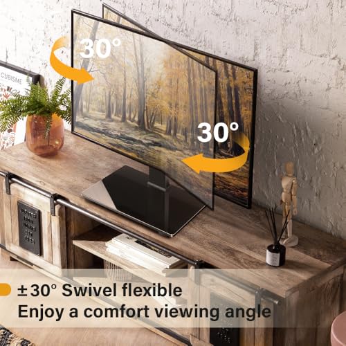 Image of WKWKER Universal TV Stand for 27-65 inch LED LCD TV Swivel Table Top Television Stand with 30 Degree Height Adjustable TV Stand with Mount TV Base with Tempered Glass Base Max VESA 400x400mm