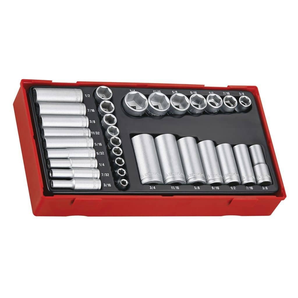 Teng Tools 32 Piece 1/4 Inch & 3/8 Inch Drive SAE 6 Point Regular