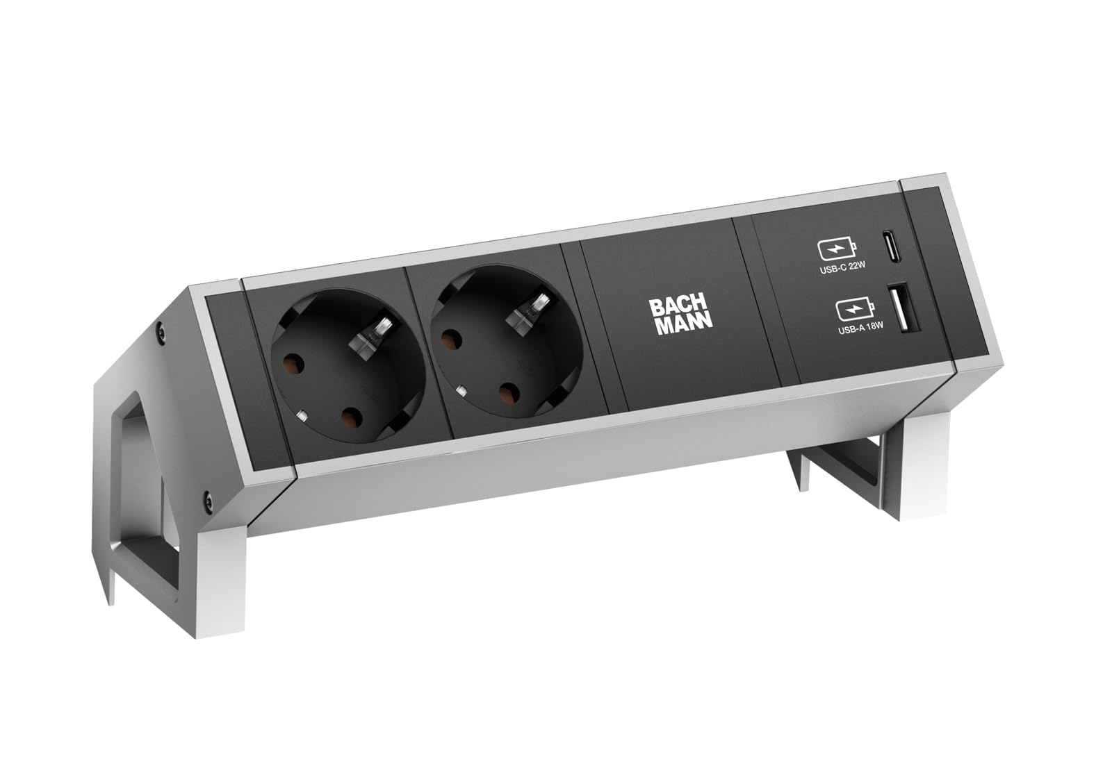 Bachmann Ciabatta elettrica Desk 2, 2 prese, 1 caricatore USB-C/USB-A inox