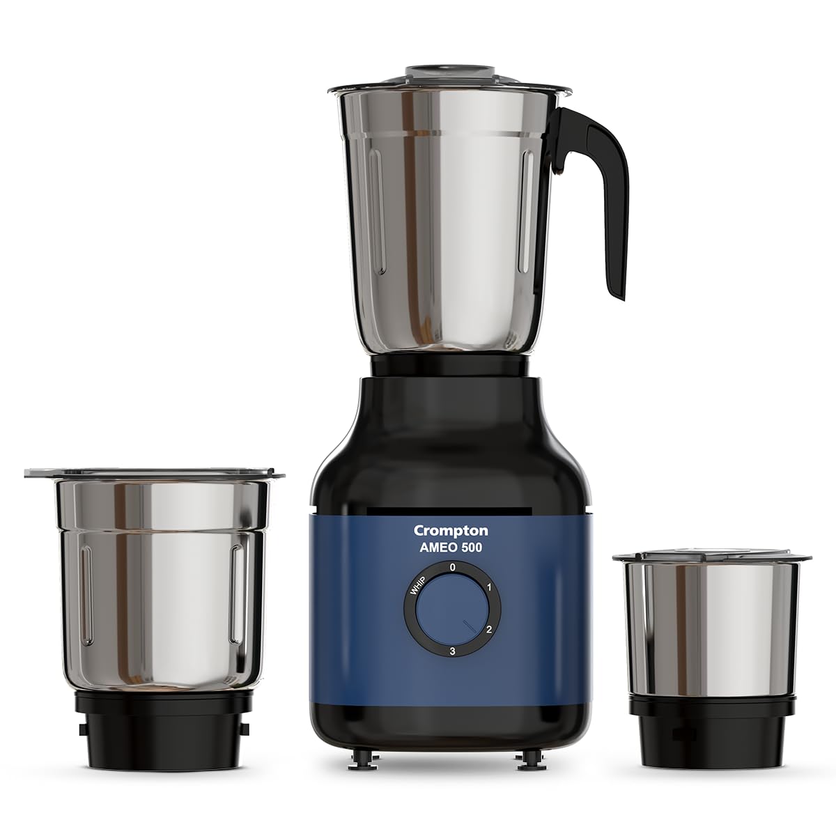 Crompton Ameo 500W Mixer Grinder with Powertron Motor & Motor Vent-X Technology, Robust design (3 Stainless Steel Jars, Blue and Black)-image-23