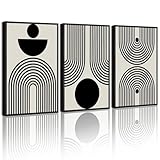 PHOPAGO Black Abstract Wall Art Geometry Minimalist Sun Lines Framed Canvas Painting Artwork 11x14in Black Framed