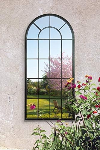 Large New Black Multi Panelled Arched Window Garden Outdoor Mirror 4ft7 x 2ft2