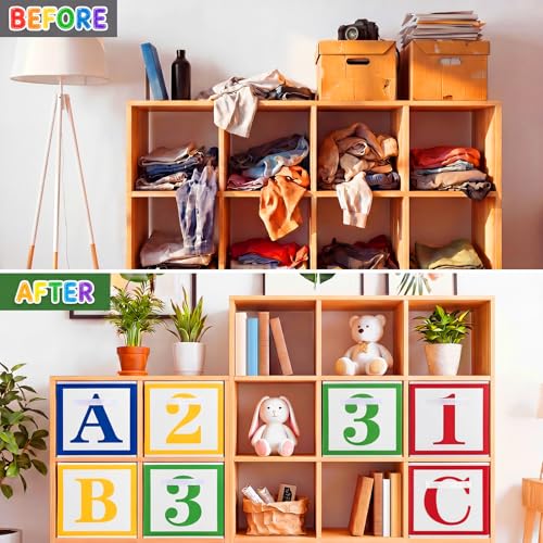 Image of Novabright 6 Pack 11 Inch Abc123 Fabric Storage Cubes Decor Collapsible Organizer Bins Classroom Must Have Cubby Basket Bins Back to School Treasure Prize Box Organization for Home Office Classroom