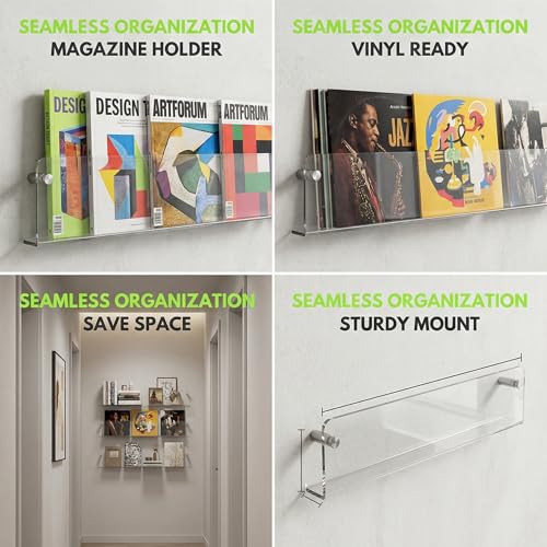 Magazine Holder,Clear Acrylic Wall Mounted Shelf for Waiting Room, Living Room, Office, Home Decor Display (24inch-pack 2) - Image 6