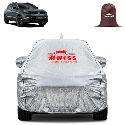 Image of Waterproof Car Body Cover for Volkswagen Taigun | Mirror & Antenna Pocket Anti-Scratch with Soft Cotton Inner Lining Triple Stitched Protection| Heat Resistant | Rain Protection (Silver)