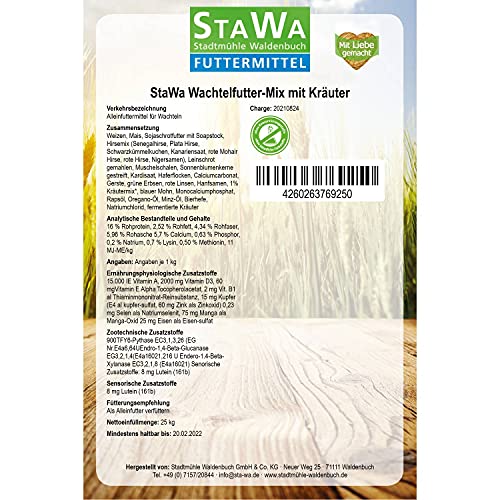 STAWA Wachtelfutter-Mix mit Kräuter, ohne Gentechnik, 25 kg – Bild 3
