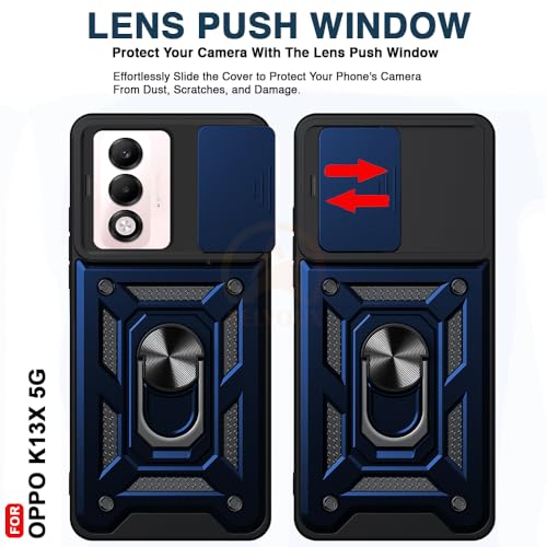 Image of Armor Bumper Back Cover Case for Oppo K13X 5G | Rotating Camera Cover, Ring Holder & Kickstand | Heavy Duty & 360 Degree Protection Oppo K13X 5G Back Cover (Blue)