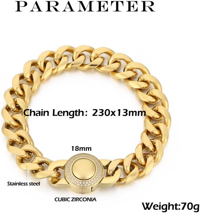 13mm Miami Cuban Link Bracelet for Men - 18K Gold/Silver Sturdy Stainless Steel Link Bracelet for Dad Boyfriend Husband Hip Hop Jewelry - Image 6
