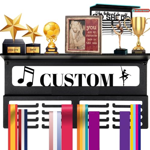 Image of Personalized Medal Holder with Name Display Rack for Awards Ribbons - Metal Custom Sports Race Plaques Hanger for Wall Mount Hold Up 63 Medal Hanger Display for Athlete Boy Girl Kid