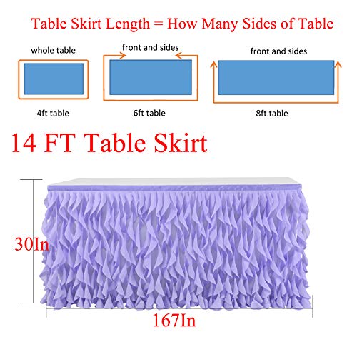 leegleri Lavender Purple Curly Willow Tulle Tutu Table Skirt for Rectangle or Round Table,Ruffle Table Skirts for Mermaid Party Baby Shower Decoration(14 ft Table Skirt)