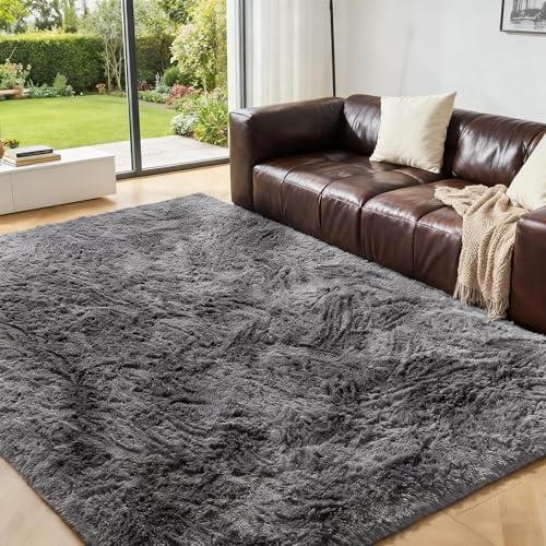 OMERAI Tapis Salon Chambre Shaggy 120X180CM Gris Tapis avable avec Le Fond Antidérapant pour Doux Carpet Poil