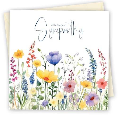 Sympathy Card. Meadow Design. Card with Envelope. 150x150mm supplied with Envelope. Eco-friendly. Made in Britain.
