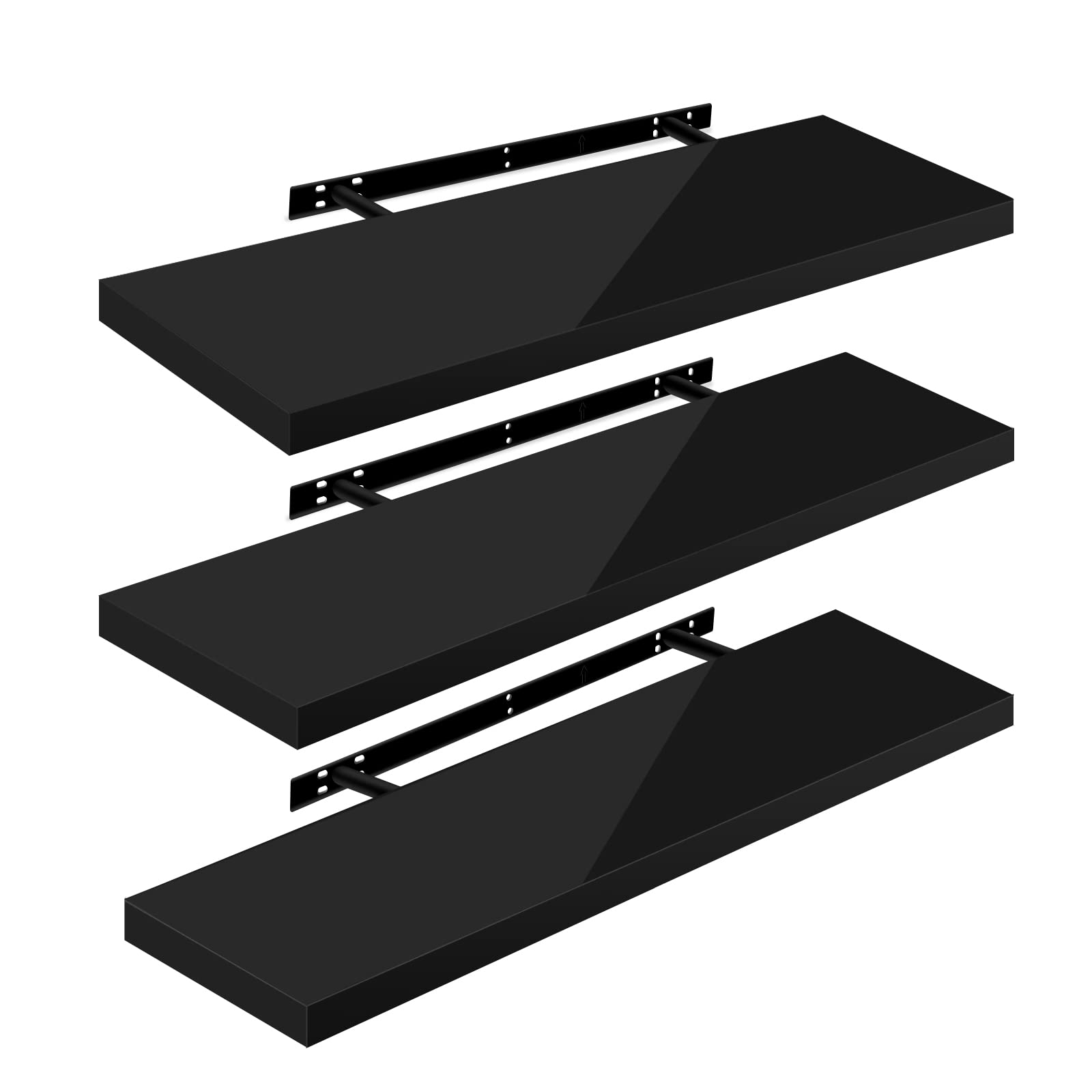 WOLTU High Gloss Floating Shelves,Set of 3 Wall Shelf,CD DVD Storage Corner Shelf, Premium Wooden Shelves for Bedroom LivingRoom kitchen 100x22.9x3.8cm, Black, RG9482sz-3