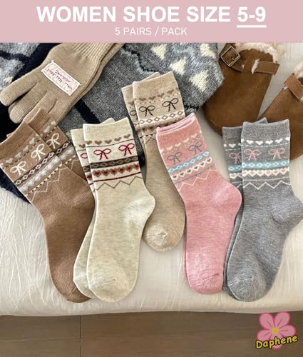 Daphene Womens Trendy Cute Wool Socks | Winter Thick Warm Holiday Gifts | Cartoon Design Comfortable Non-Slip | Multi-Color2