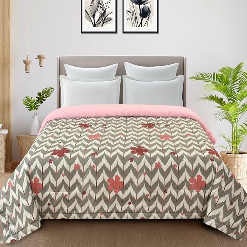 Image of Florida Microfiber Floral Double Bed Comforter | 220x240 cm | 180 GSM | Soft Reversible Lightweight Comforter for All Seasons (Green)