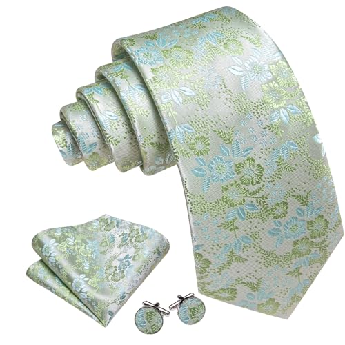 Image of Barry.Wang Men Tie Set Floral Paisley Silk Necktie Pocket Square Cufflinks Formal Wedding Party Business