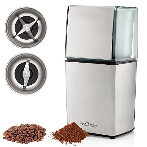 Brewberry Elite Series Electric Coffee Grinder, Espresso and Coffee Mill, Grinds Seeds, Spices, Coffee Beans, Nuts, Herbs and Beans, 2 High Precision Blades and 2 Removable Stainless Steel Cups Brewberry Elite Series Electric Coffee Grinder, Espresso and Coffee Mill, Grinds Seeds, Spices, Coffee Beans, Nuts, Herbs and Beans, 2 High Precision Blades and 2 Removable Stainless Steel Cups