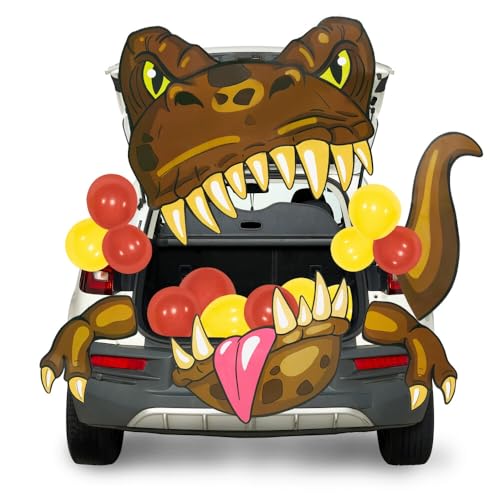 JOYIN Halloween Dinosaur Trunk Or Treat Car Decorations Kit for SUV Outdoor Indoor Decor Balloons for Haunted House Door Archway Entryway with Tassels Paper Board Dot Glue