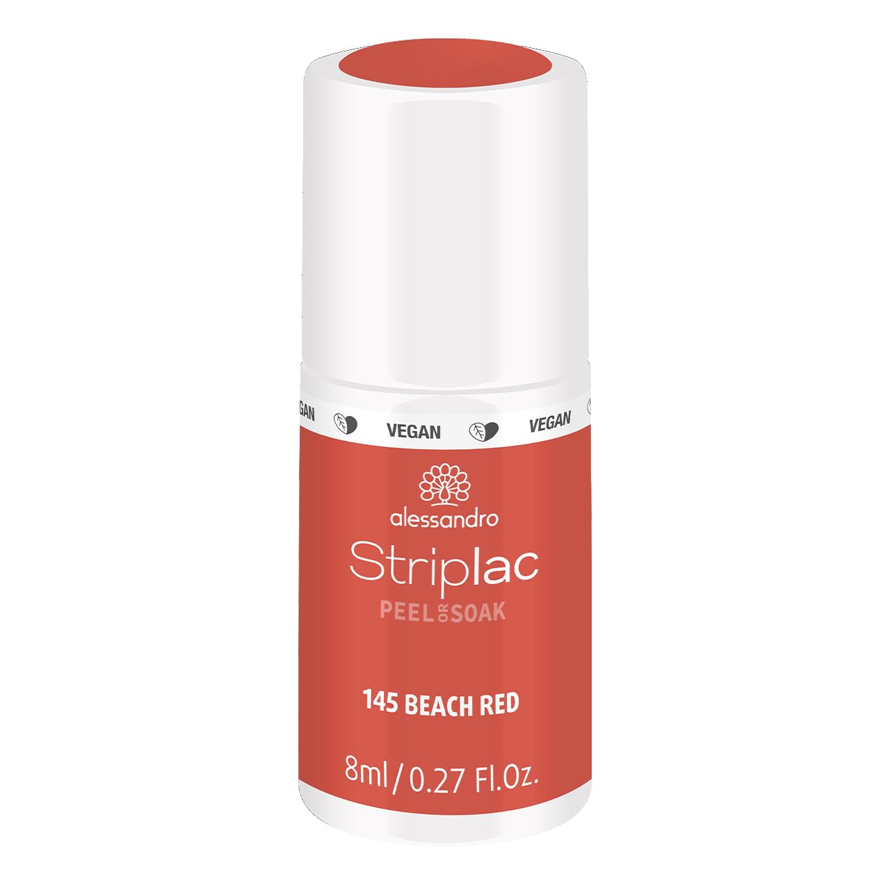alessandro Striplac UV-Nagellack Beach Red – Schonend und langanhaltend – Einfache Entfernung dank Peel-Off-Technologie – Vegan und tierversuchsfrei – 8 ml