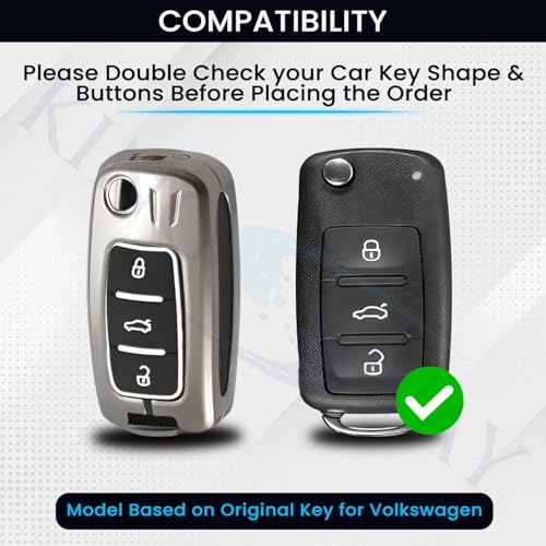 Image of KINGSWAY Volkswagen Car Key Cover and Keychain Perfect Shape and Compatible with 3 Buttons Smart Key of All Volkswagen Cars, Remote Key Shell, Car Key Chain Cover, 360 Protection, Gunmetal Grey