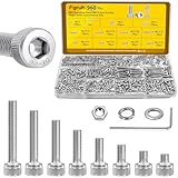 Fgruh 960pcs M2.5 Screws with Nuts Assortment kit, M2.5x4/6/8/10/12/16/20/25 mm 304 Stainless Steel Hex Socket Head Bolts with Flat & Lock Washers Assorted Set