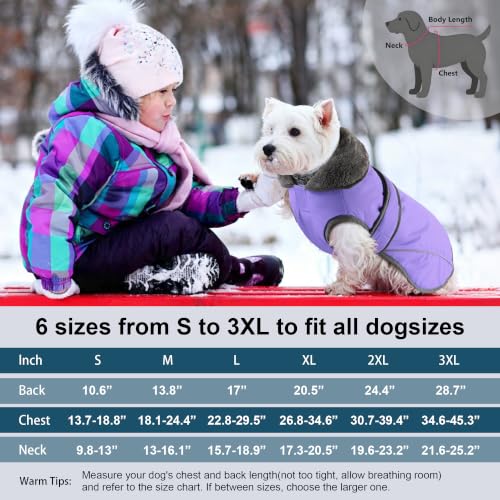 Image of Dogcheer Dog Coat, Waterproof Dog Jacket Reflective Pet Winter Coat with Adjustable Hook & Loop, Christmas Puppy Fleece Jacket Warm Turtleneck Snowsuit for Small Medium Large Dogs - Taro Purple, 2XL