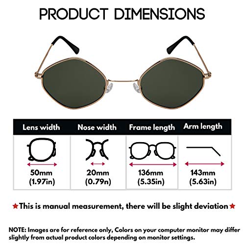 Edge I-Wear Small Retro Inspired Diamond Shaped Women Sunglasses Flat Lens 5142-FLKGM (Gold Frame/Green lens, 50)3