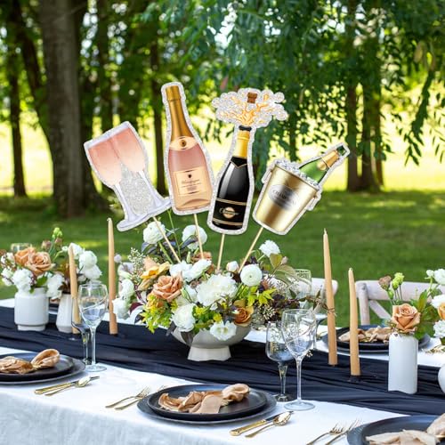 Image of Champagne Centerpiece Sticks, Cheers and Beers Table Toppers, 21st Birthday Anniversary Party Decoration, Wine Bottle for Bachelorette Party Decoration Supplies.Set of 16