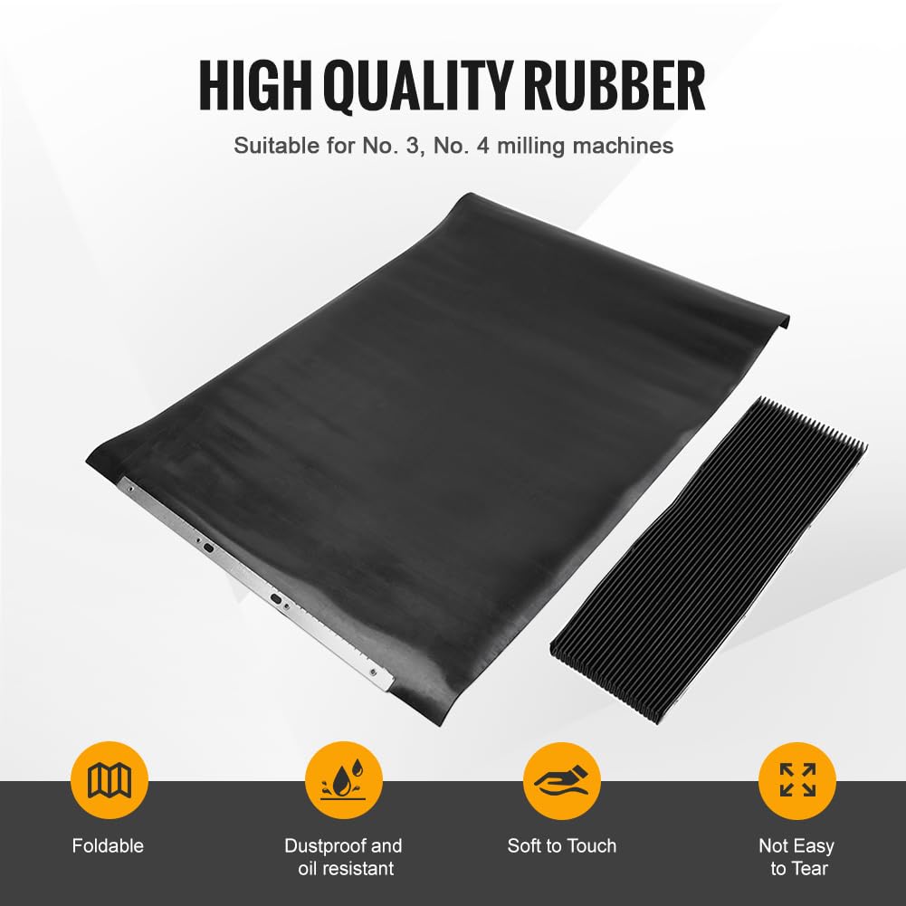 CNC Milling Machine Dust Cover, Rubber Mill Machine Dust Gurad, Flodabe 2pcs Front Back Accordion Way Flexible Covers for Bridgeport Metal Machines Black