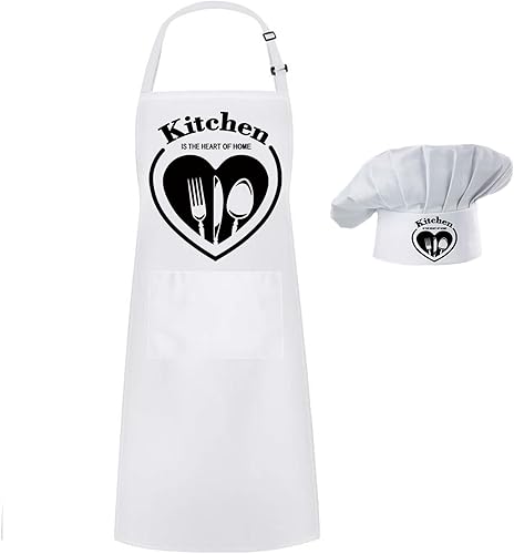 Miniatura 7 de Hyzrz Juego de sombrero de delantal de chef, sombrero de chef ajustable y delantal para panadero, con bolsillo para cocina, parrilla, barbacoa,