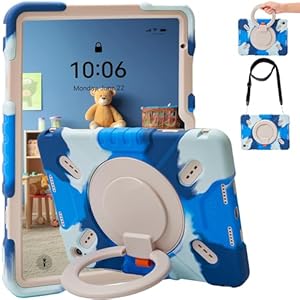 Pepkoo Funda para niños para iPad de 10.9 pulgadas 2022 / iPad de 11ª generación A16 2024, 3 capas a prueba de golpes, funda protectora con mango giratorio de 360° y soporte para lápices (azul oscuro)