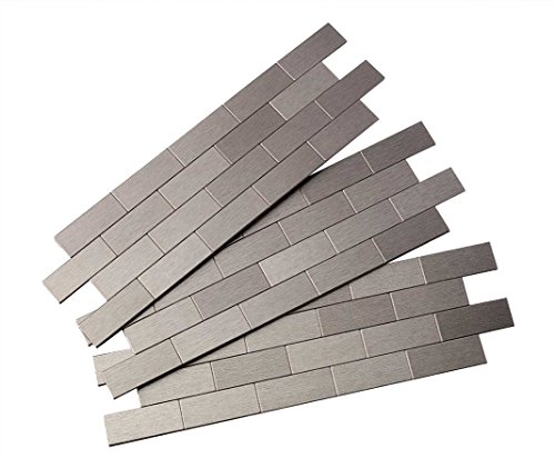 Aspect Peel and Stick Backsplash 12.5in x 4in Subway Stainless Matted Metal Tile for Kitchen and Bathrooms (3-Pack)