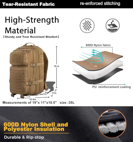 Military Tactical Backpack for Men 35L Small Molle System Water Resistant 3 Day Survival Assault Pack for Bug Out Bag Rucksack Travel Hiking Camping Gym Range Trekking Hunting Sport Work (Tan) - Image 6