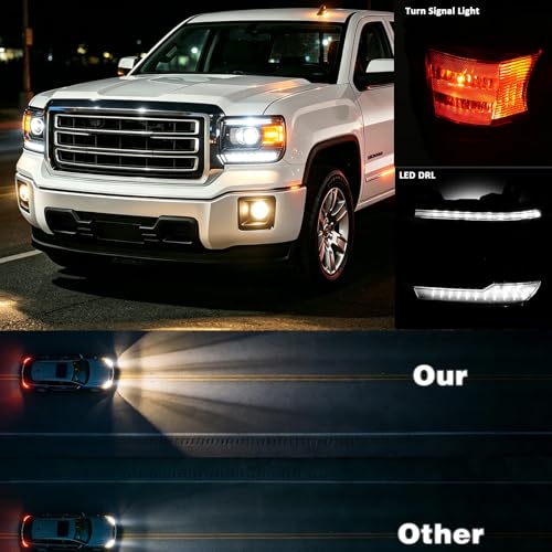 Headlights with LED DRL & Bulbs compatible with 2014 2015 2016 2017 2018 GMC Sierra 1500, 15-19 Sierra 2500HD 3500HD Head lights Headlamp Assembly L+ R, OE# ‎GM2503394 GM2502394 ‎GM2503390 GM2502390 by APSVE - Used condition - Image 8