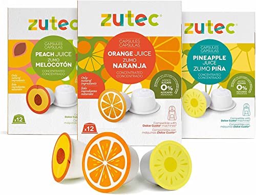 Zutec - Cápsulas de Zumo Surtido (Naranja, Piña y Melocotón) - Compatibles con Dolce Gusto*...