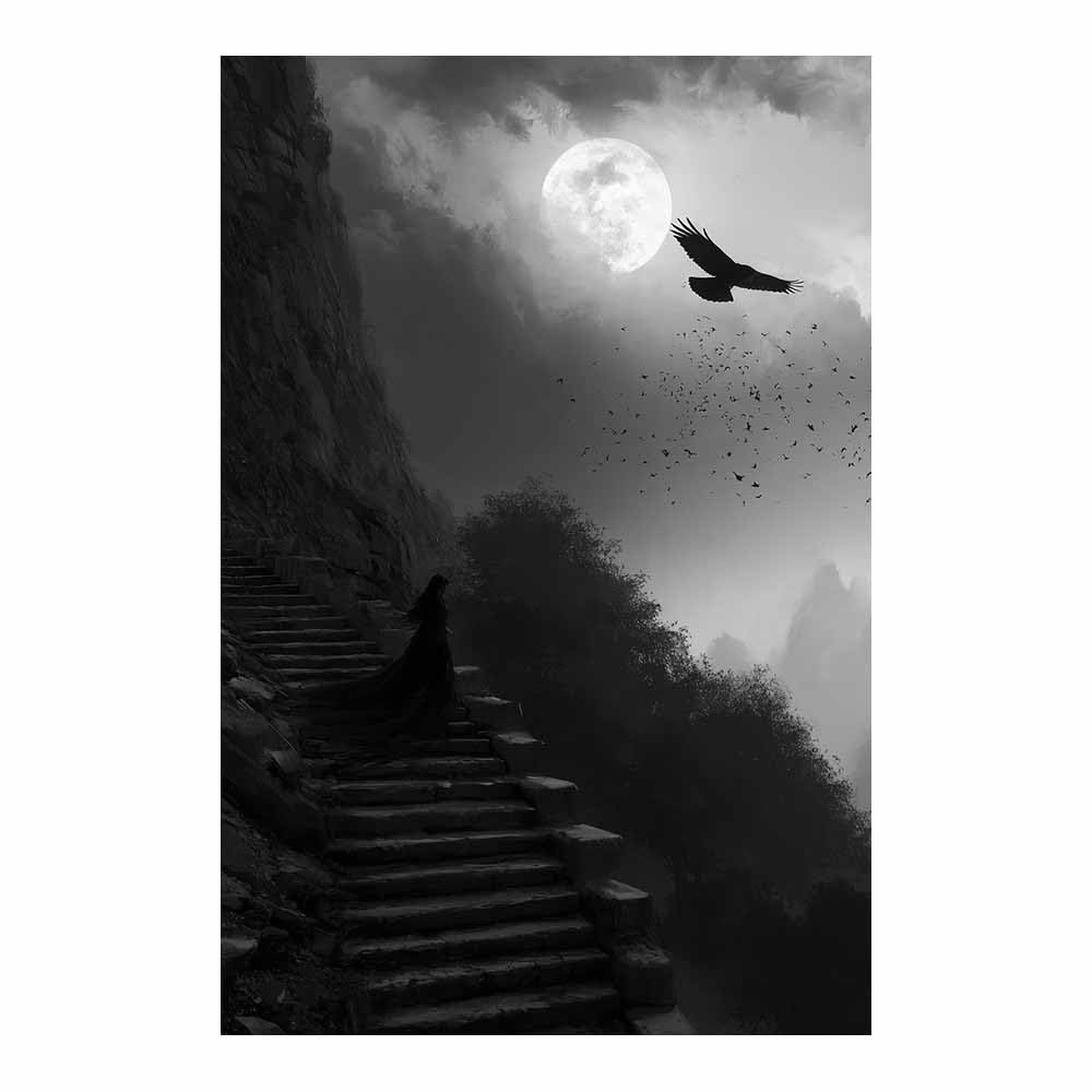 XENIOU Black White Canvas Print Moon Ravens Gothic Landscapes prints for walls, decorative paintings for Living Room Bedroom Home Decoration(Multicolor)-80x120cm Unframed