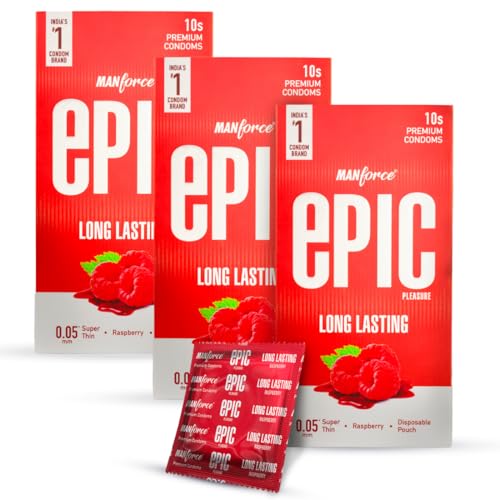Image of Manforce Epic Long Lasting Premium Condoms For Lovemaking| Raspberry Flavour|From India' S No. 1* Condom Brand| Vegan| No Harsh Chemicals| Lubricated Latex Condoms| Pack Of 30