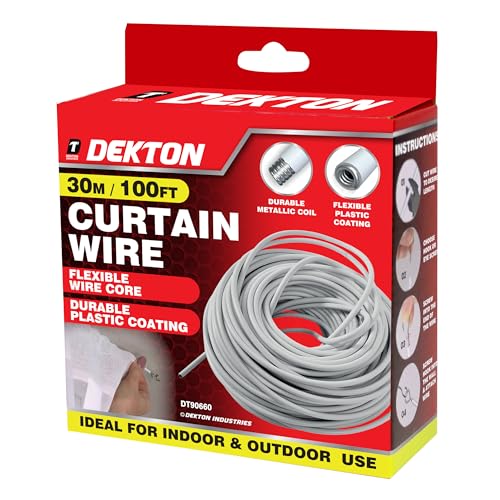 DEKTON 30M Curtain Wire Heavy Duty Flexible Wire for Hanging Curtains Netting & Voiles | Easy to Cut & Install | Ideal for Home Office or Outdoor Use | Durable & Rust-Resistant