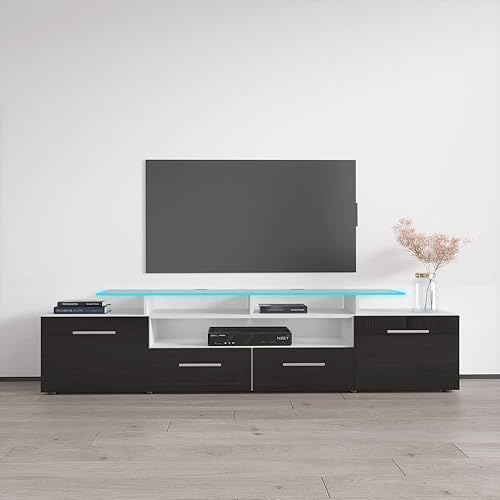 Evora - Mueble moderno para TV (76 pulgadas de ancho y alto brillo, cuerpo mate, color blanconegro)