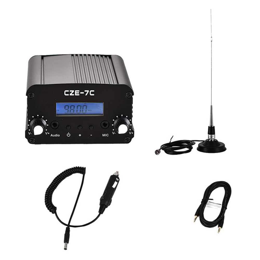 Transmisor de Radio FM de 1 W y 7 W CZE-7C, Amplificador Inalámbrico de FM de 76 A 108 MHz con Kit de Antena con Ventosa para Automóvil para Estación de Radio