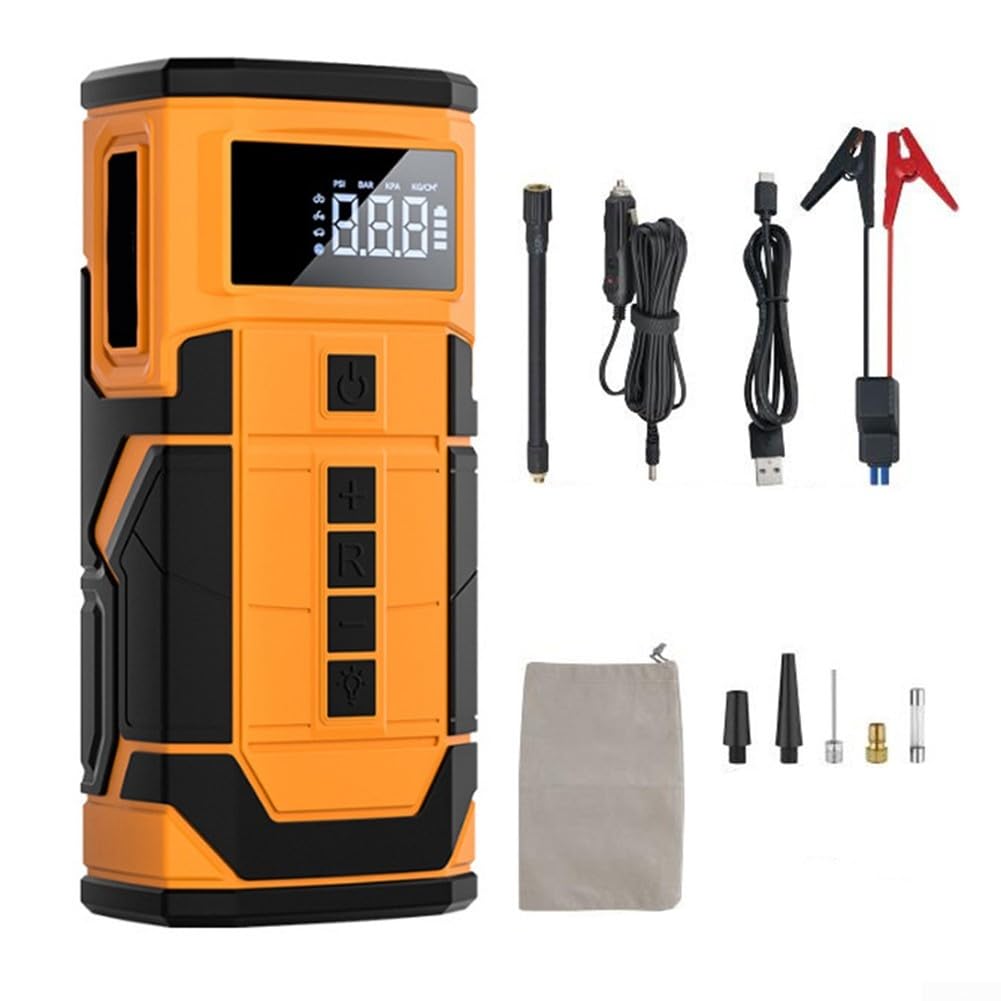 Eawfgtuw Arrancador de coche de 8000 A con bomba de aire, paquete de refuerzo de batería de 12 V, inflador de neumáticos de 150 PSI, banco de energía portátil, paquete de salto automático de