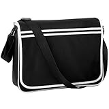 40 x 30 x 10 cm Bagbase Retro Messenger-Tasche, 12 Liter One Size,Schwarz/Weiß