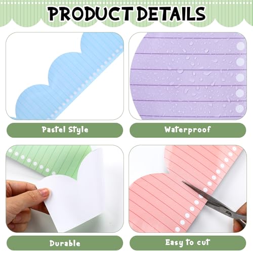 Image of Fuutreo 6 Roll 197 ft Pastel Composition Notebook Bulletin Board Borders Colorful Notebook Line Classroom Decoration Scalloped Trim Border Decor for Back to School Chalkboard Office Wall