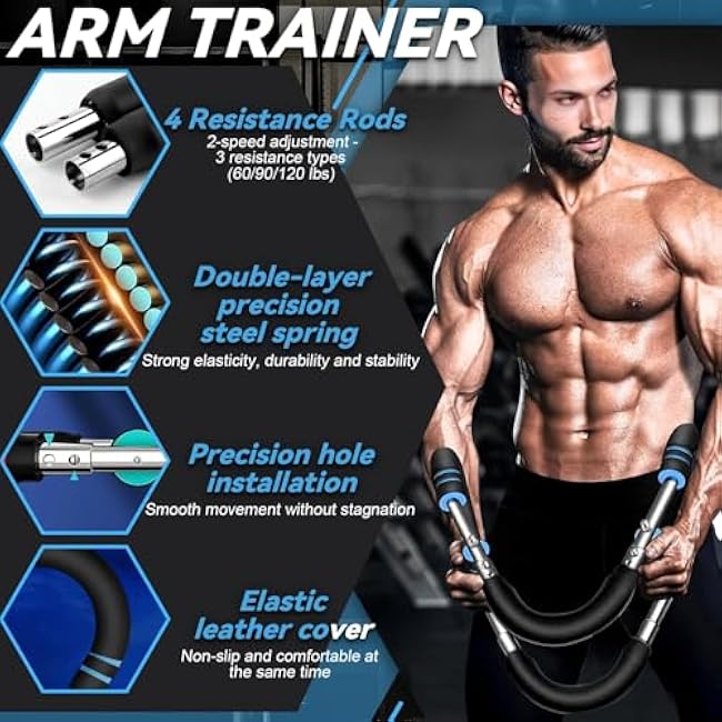 Twister Arm Trainer & Chest Expander - Adjustable Strength (40-100lb) for Upper Body Workout, Arm & Chest Muscle Trainer with Detachable Design