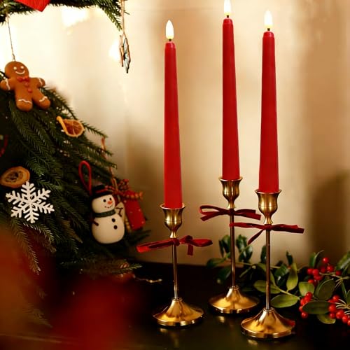 Image of Red Flameless Taper Candles with Remote, Flickering Battery LED Candlesticks Decor Set of 4