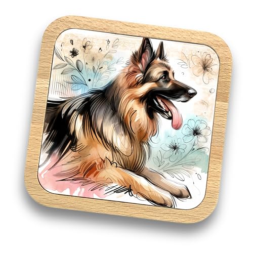 German Shepherd Wooden Coaster - 20+ Breeds Available - Ideal Gift For Dog Dad Mum Owners Walkers Groomers Lovers - Perfect Dog Themed Present For Women Men