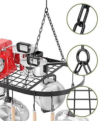 X Home 32-Inch Hanging Pot Racks For Kitchen Ceiling With 10 Removable Hooks, For Kitchen Storage & Organization, Ceiling Mounted, Black #TOP1