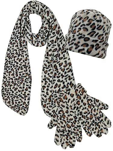 Luxury Divas Cheetah Print Fleece 3 Piece Hat Scarf & Gloves Matching Set
