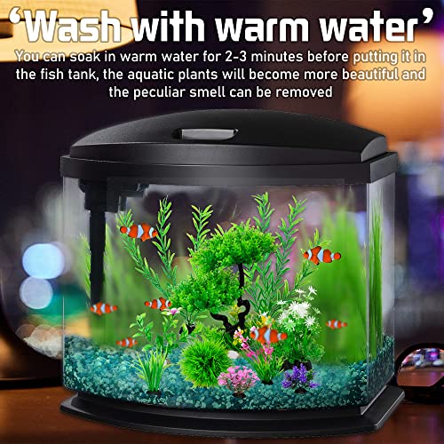Ameliade Aquarium Plastic Plants Decoration, Green Tree & Grass Aquarium Decor Set, Goldfish Betta Large Fish Tank Accessories Decorations （Green #TOP4